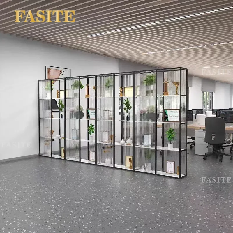 For Office Hotel Catering Double Sided Glass Partition Shelf Bookshelf Flower Display Cabinet Decorative Wall Screen