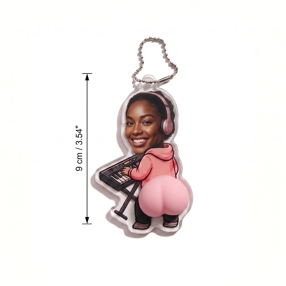 1pc Personalized Custom Photo Music Producer Acrylic Keychain,3D Squishy Butt Fidget Charm,Stress Relief Toy,Prank Gift,Car Key