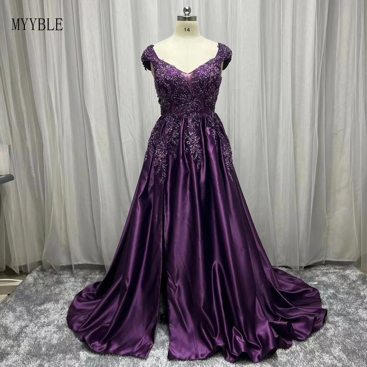 

Real Photo Elegant Long Purple Prom Dress Abendkleider 2023 Sexy High Slit Beaded Applique Vestidos De Fiesta Evening Gowns
