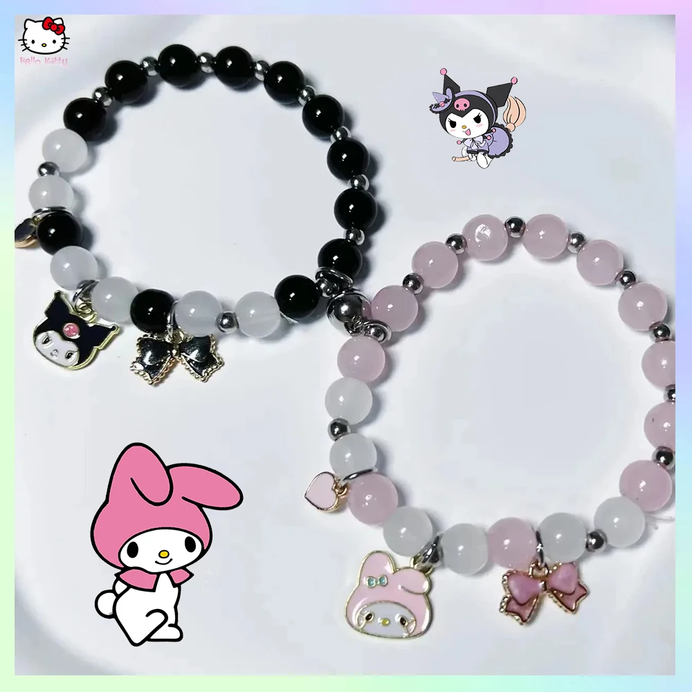 Anime New Sanrioed Melody Cinnamoroll Kuromi Cartoon Bracelets Women Chain Party Kawaii Jewelry Holiday Gifts Girl Elastic Rope