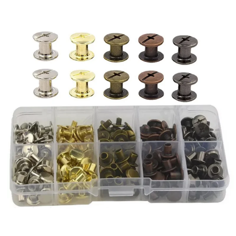 100 Sets M4 M5 Chicago Screws Kit Carbon Steel Bolts Binding Posts for Leather Craft Bookbinding Bag Making