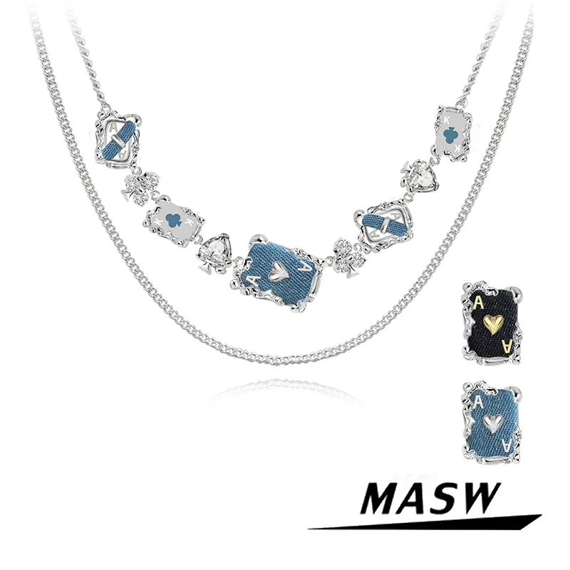 MASW Original Modern Jewelry 2023 Trend New High Quality Brass Glass Poker Pendant Necklace For Women Party Gift Hot Sale