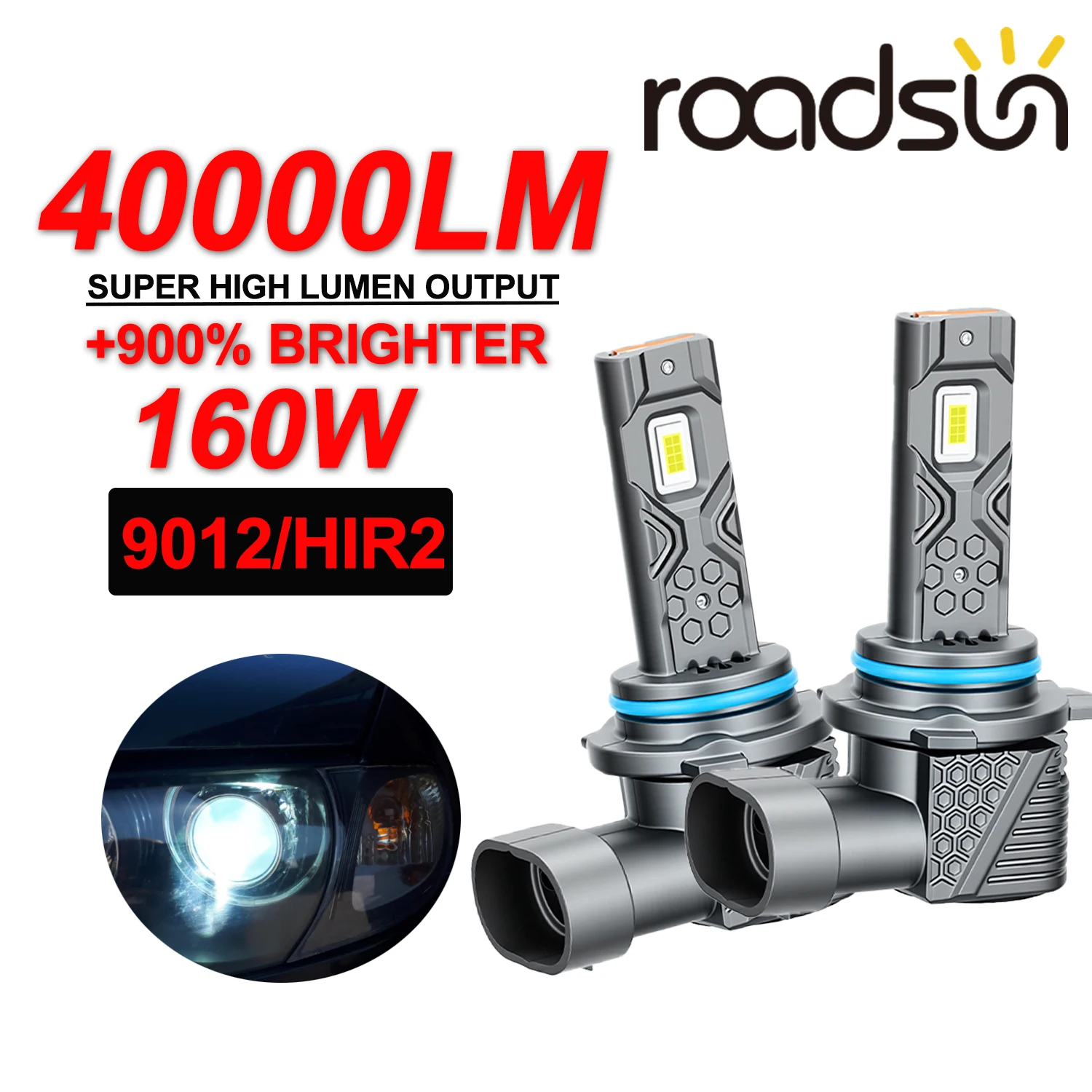 1:1 Größe 9012/HIR2 LED-Scheinwerferlampen 40000LM Plug&Play Scheinwerfer ohne Modifikation für Autoscheinwerfer 6000K Superweiß 3570 CSP