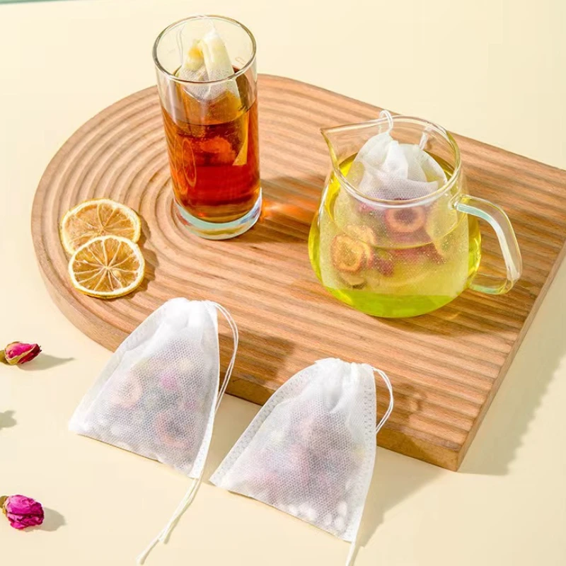 Disposable Tea Filter Bags, Drawstring Teabags for Herb Tea, Non-woven Fabric, Unbleached Empty Tea Bags, 100 PCs/Bag