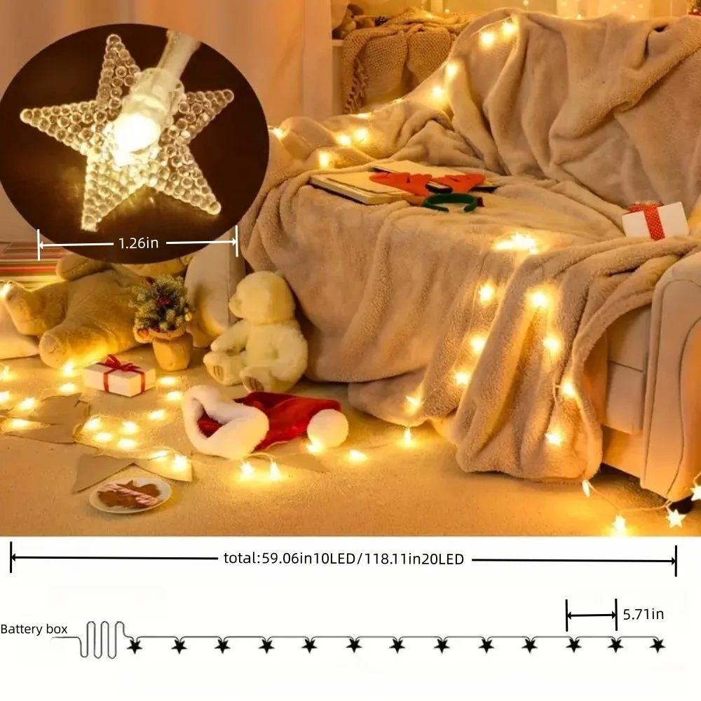 Guirnalda de luces de estrella con pilas, guirnaldas de luces LED con patrón islámico para Ramadán, decoración del hogar, dormitorio, fiesta, boda, 1 ud.