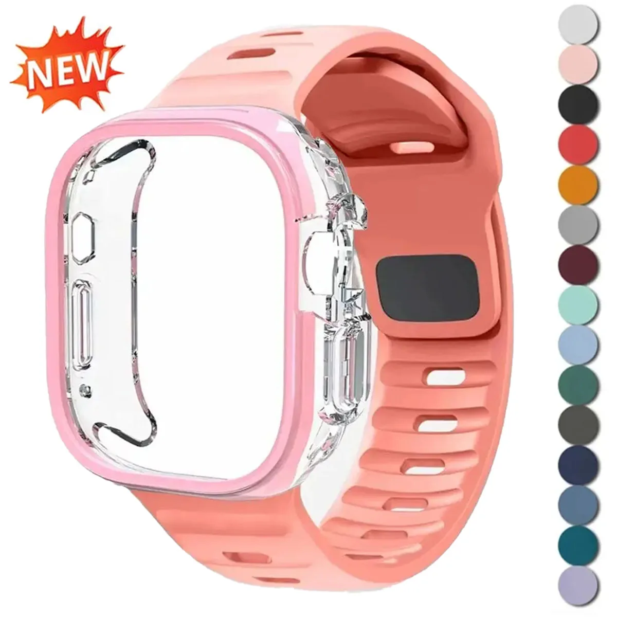 Case+Sport Silicone Band for Apple Watch Ultra3 49mm Series 11 10 42mm 46mm Soft Strap for IWatch 9876 SE3 5 4 45mm 44 41mm