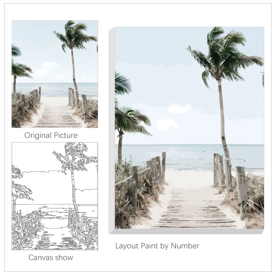 RUOPOTY  Diy Painting By Numbers Sea And Coconut Trees With Numbers For Adults Kits Diy Crafts Gift For Home Decoration