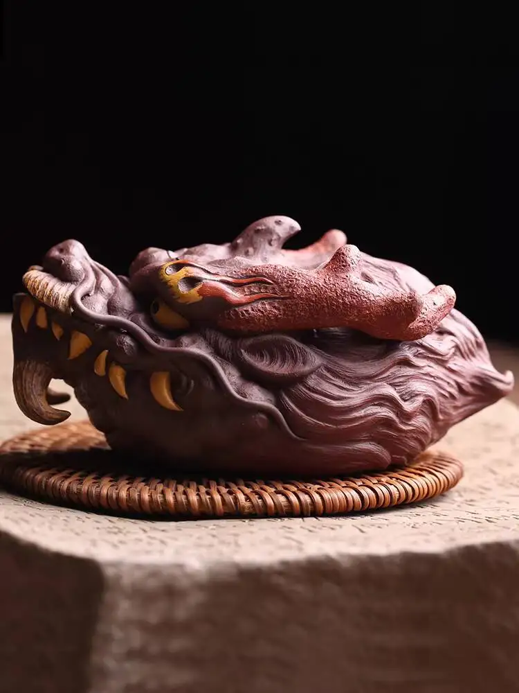 Yixing Original Mineral Purple Clay Dragon King Hand-Caught Pot Pure Hand-Made Famous Xu Hailong Teapot Kung Fu Tea Set