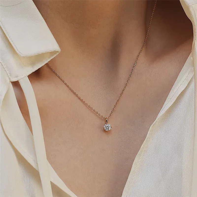 

S925 Sterling Silver Electroplated 14k Four Claw Zircon Pendant Necklace For Women Exquisite And Minimalist Best Friend Jewelry