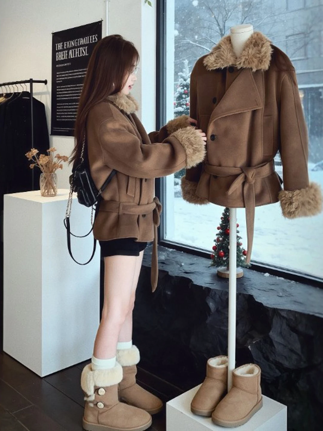 

Шерстяное пальто с поясом в стиле ретро, модная зимняя верхняя одежда с застежкой на талии, длинный воротник-стойка, тепло, гарантированное тепло