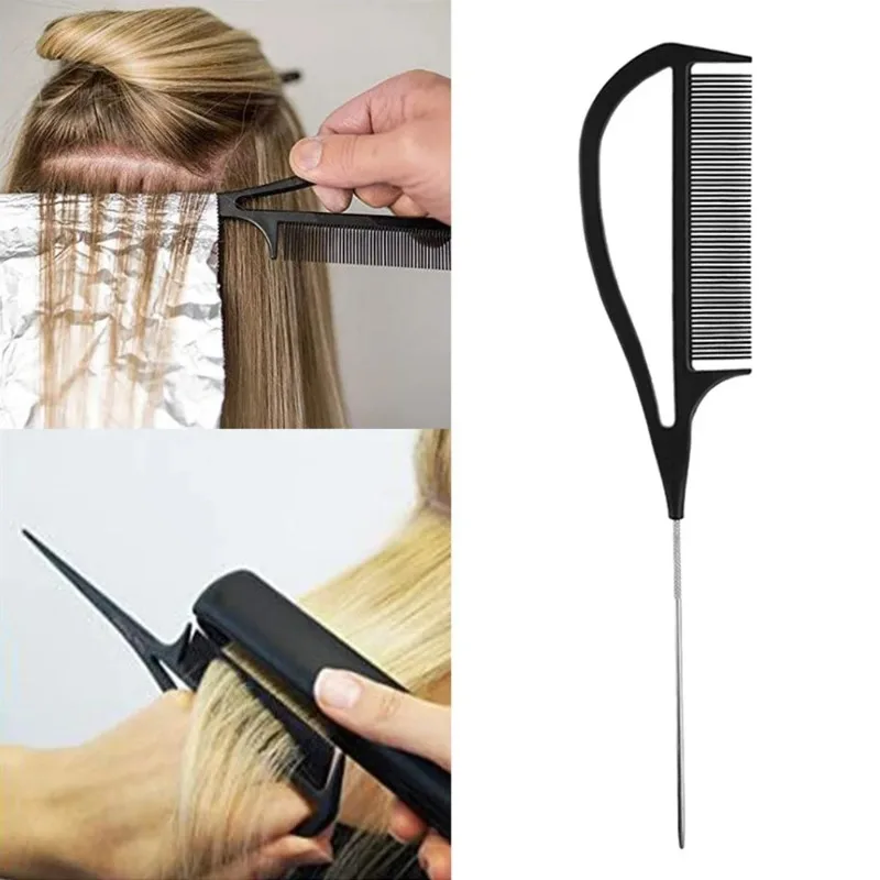 2 Pcs Metal Pin Tail Comb Rat   for Styling Teasing Wide Tooth Pick Stylist Braiding Barber Accessories Hair Parting Comb