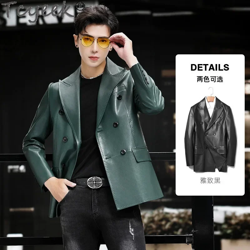 Tcyeek Men's Genuine Leather Jackets Autumn Spring Real Sheepskin Coat for Men Clothing Fashion Leather Coats Male Suit Jacket