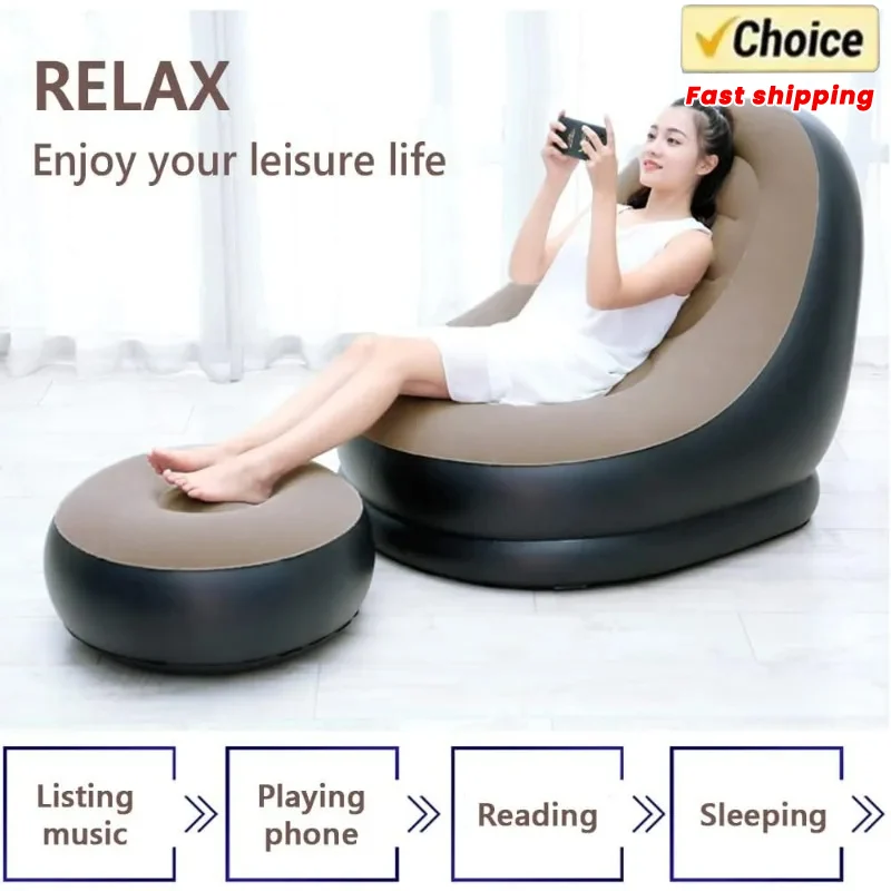 New Adult Inflatable Lounge Chair Flocked Air Cushion Game Sofa Bedroom Indoor Outdoor Bedroom Lounge Table and Chairs Supplies