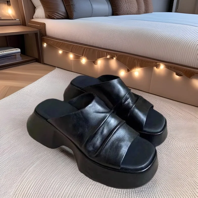 

New Women Shoes Exquisite Genuine Leather Platform Slippers for Woman Comfort Vacation Casual Shoes Designer Shoes Zapatos Mujer