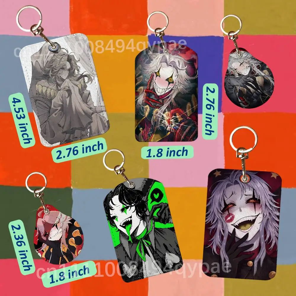 P-Pierrot The F-Freaks Circus Leather Access Card Case Anti-lost Card Holder Keychain Accessories Fingerprint-proof Key Tag Ring