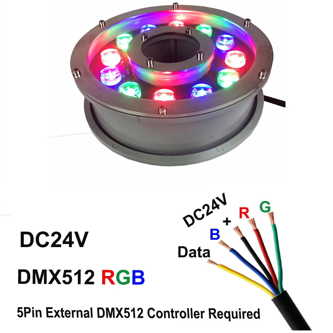 1Pcs DC12V 24V RGB DMX512 Underwater Led Light Fountain 6w 9w12w 15w 18w RGB RGBW External Control Ip68 For Swimming Pool