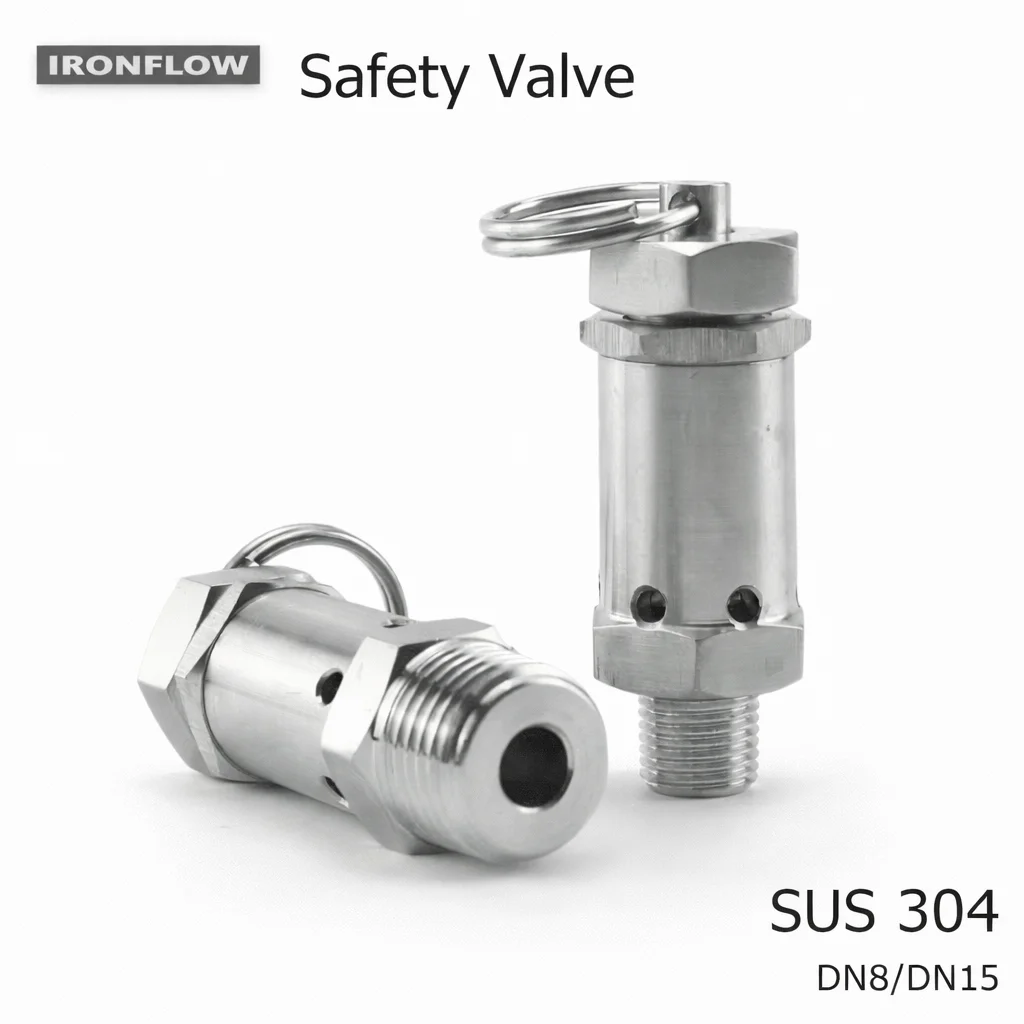 1/4'' 1/2'' BSPT Male 304 Stainless Steel Spring Pressure Relief Safety Valve 0.5 1 2 3 10 Bar for Air Compressor DN8
