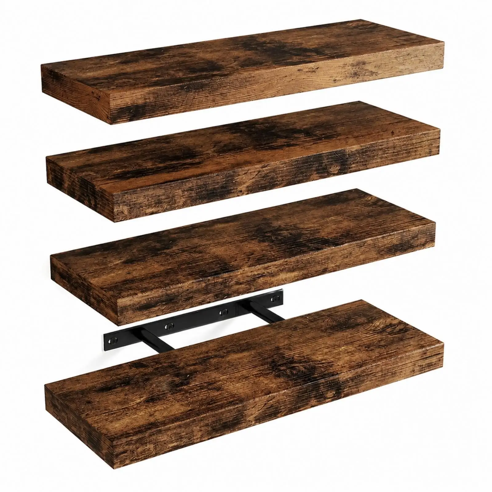 4 Pieces Wall-Mounted Wall Shelf Water-resistantResistant Wood Wall-Mounted Shelf Rustic for Washroom, Living Room, Dining Area