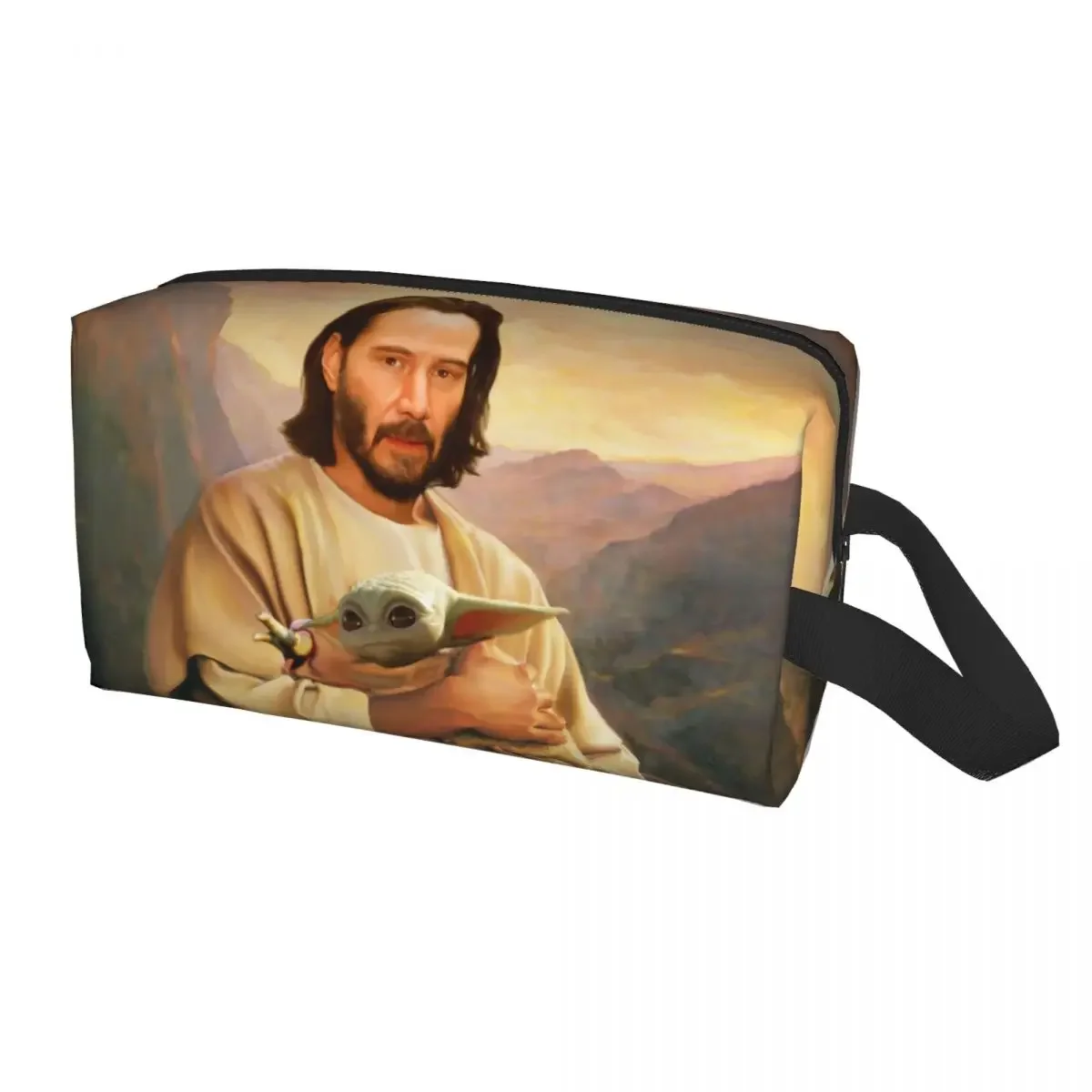 Jesus Saint Keanu Reeves And Baby Cosmetic Bag Women Kawaii Large Capacity Makeup Case Beauty Storage Toiletry Bags