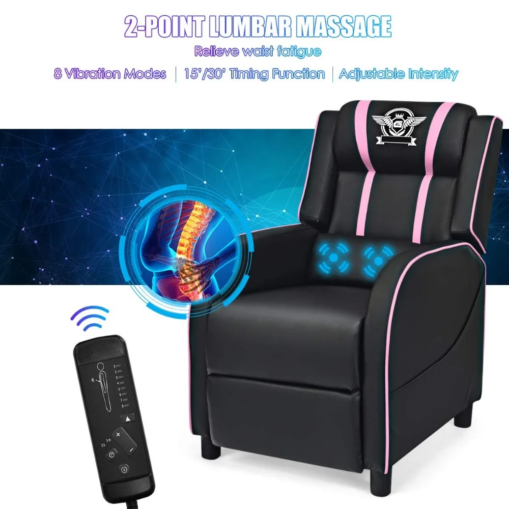 2024 New Gaming Recliner Chair, Racing Style Single Recliner Sofa W/Massage, Adjustable PU Leather Video Game Chair