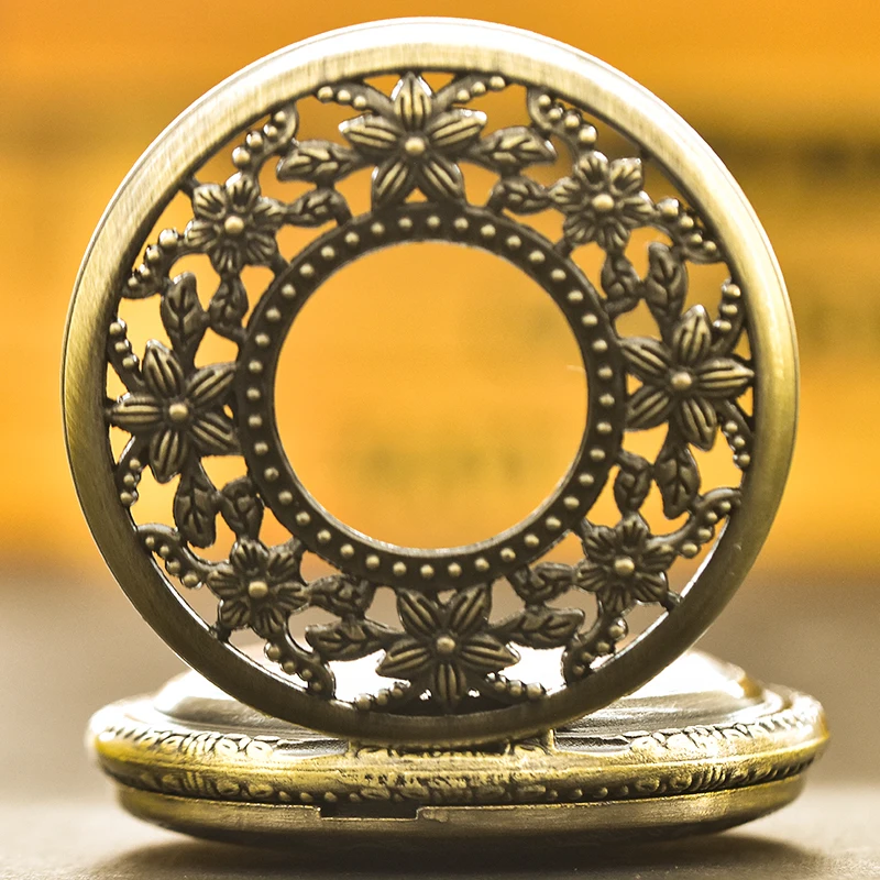 Kalung cangkang kerang perunggu antik jam saku Quartz hadiah perhiasan modis untuk siswa pria dan wanita