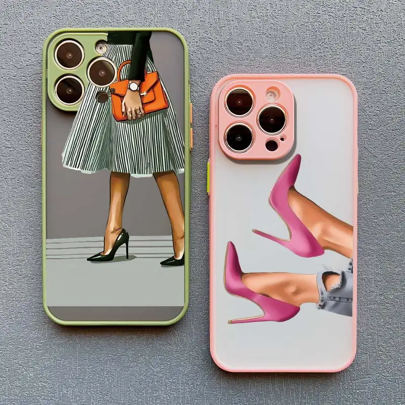 النساء القهوة ملكة جمال فتاة سيدة عالية الكعب قضية الهاتف آيفون 16 14 11 12 13 15 برو ماكس X XS XR SE 2020 7 8 Plus موضة يغطي #6