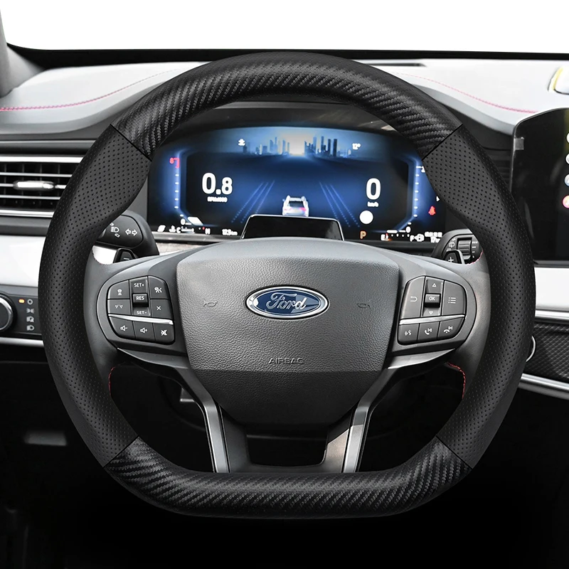 

For Ford Carbon Fiber Texture Perforated Leather Steering Wheel Cover Focus Mk2 Mk3 Fiesta Mondeo Mk4 Transit Custom Ranger Mk7