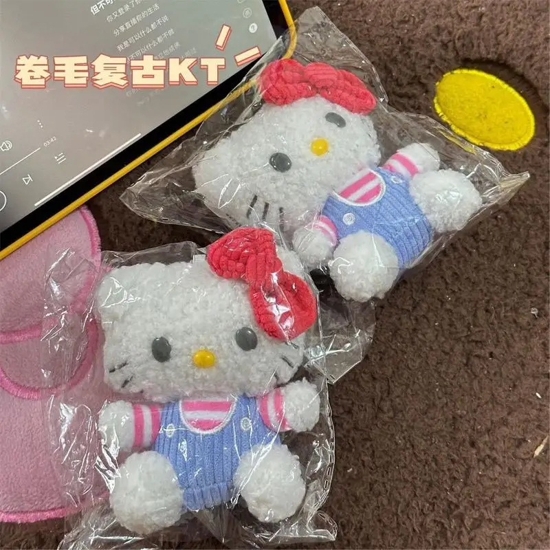 Sanrio Hello Kitty Keychain Plush Doll Anime Kawaii Girl Curly Kt Decorate School Bag Pendant Pp Cotton Filling Toy Gift