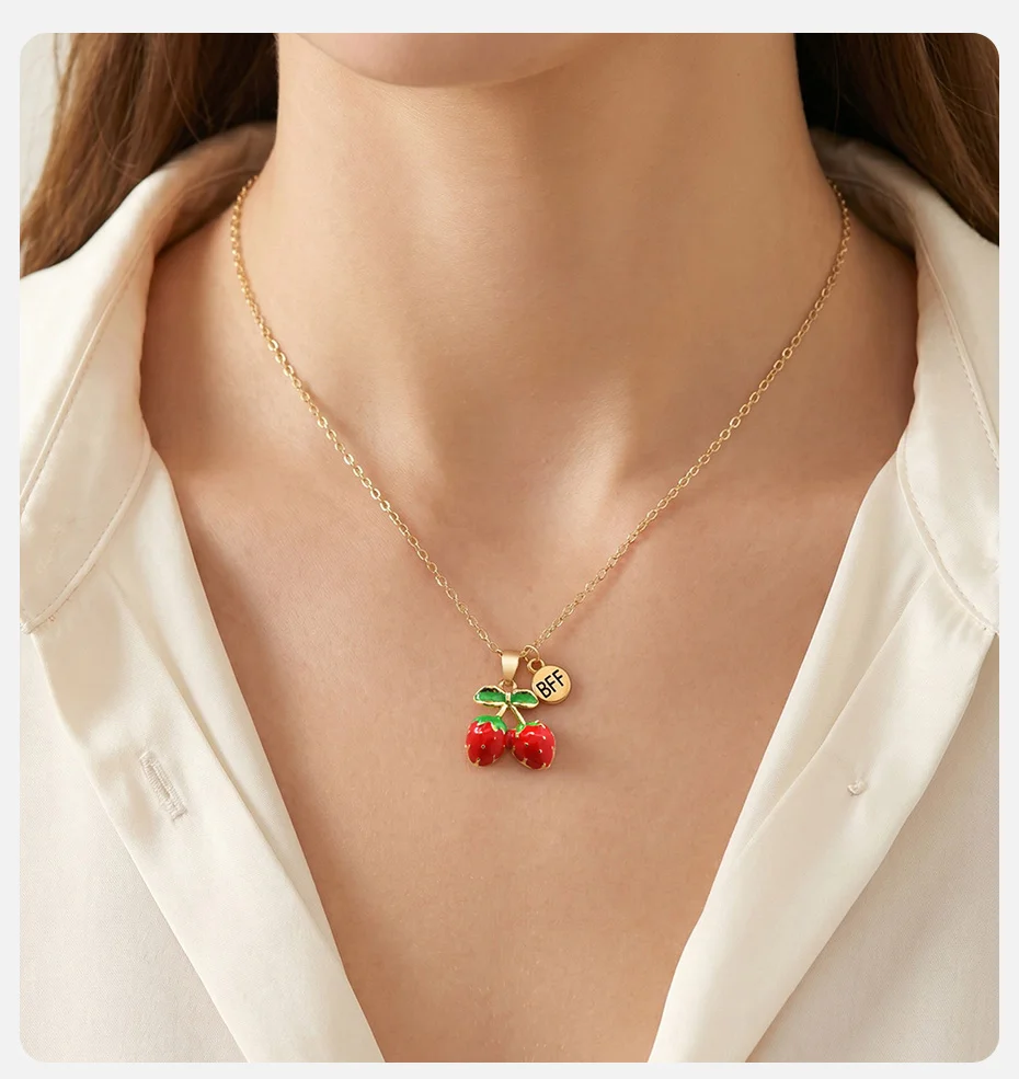 Vnox Neue BFF Freundschafts-Schmetterling-Anhänger Halsketten-Set Süße Erdbeer-Mond-Blumen-Charms Halskette Beste Freundin Geschenk Schmuck – Detail 2