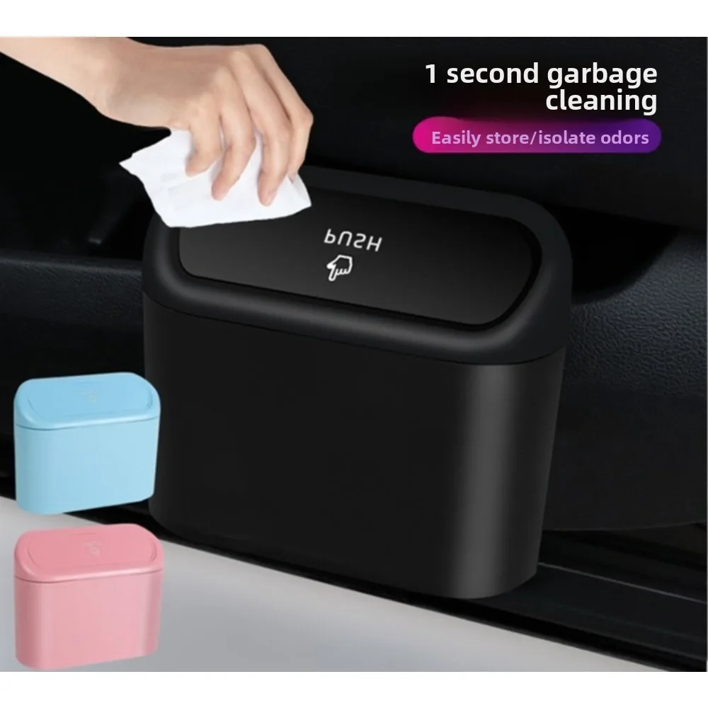 

Car Trash Bin Hanging Vehicle Garbage Dust Case Storage Box Black Square Pressing Type Trash Can Auto Interior Accessories