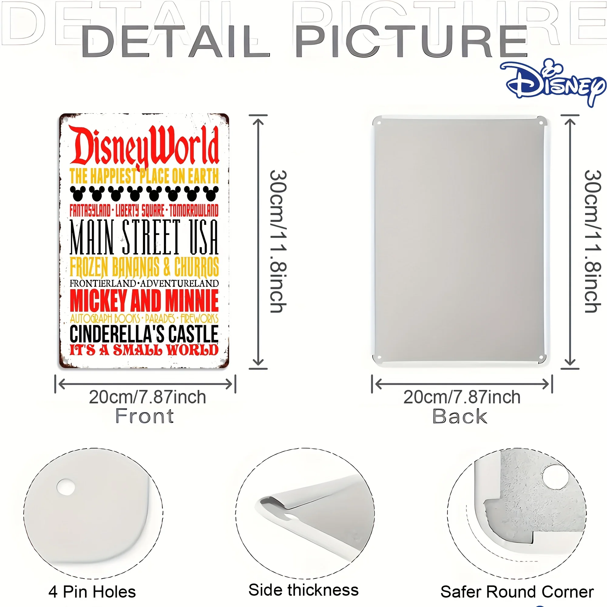 قطعة واحدة من لافتة القصدير المعدنية العتيقة من ديزني - لوحة فنية جدارية كلاسيكية على شكل قلعة ميكي وميني سندريلا، 20.32 × 30.48 سم ديكور خارجي متين لـ