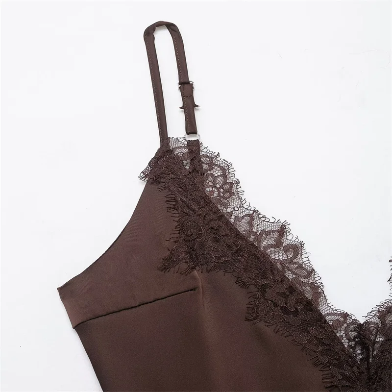 2026 Primavera Nova Chegada Estilo Francês Sexy Lace Trim Cami Dress - Disponível em 2 Cores