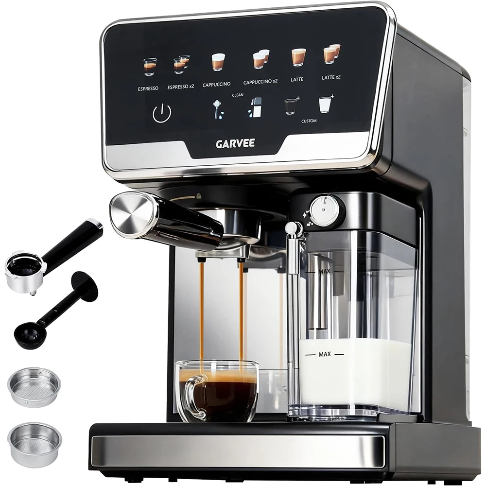 Espressomaschine mit 20-Bar-Pumpe, Doppelboiler, automatischem und selbstreinigendem Milchaufschäumer, 1450W Espressomaschine für Cappuccino & Latte, 2L Wassertank, 500ml Milchtank