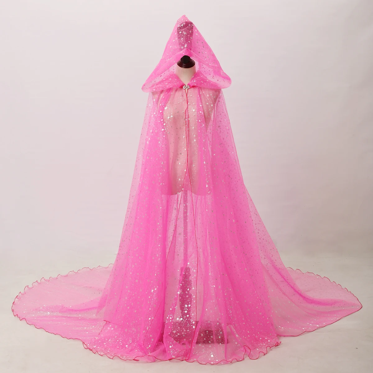 Halloween-Kapuzenumhang mit langem Schleier, einfarbig, glänzend, Sternenhimmel-Motiv, für Damen, geeignet für Hochzeiten, Gartenpartys, Bühnenauftritte, Kostüm, Tüllumhang – Detail 8