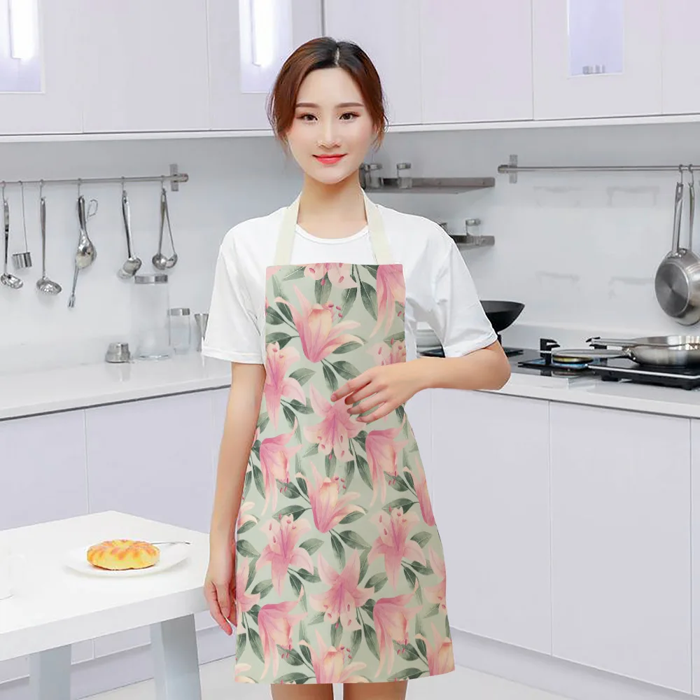 1Pcs Dark Floral Apron Waist Bib Women Aprons Vintage Plant Home Cooking Tool Pinafore Flower Child Waterproof Pinafore Delantal