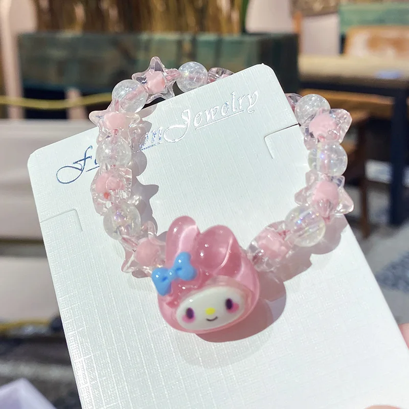 Sanrio Bracelet Kawaii Kuromi Crystal Melody Bracelet Cinnamoroll Bracelets For Jewelry Girls Heart Decorative Bead Chain Gift