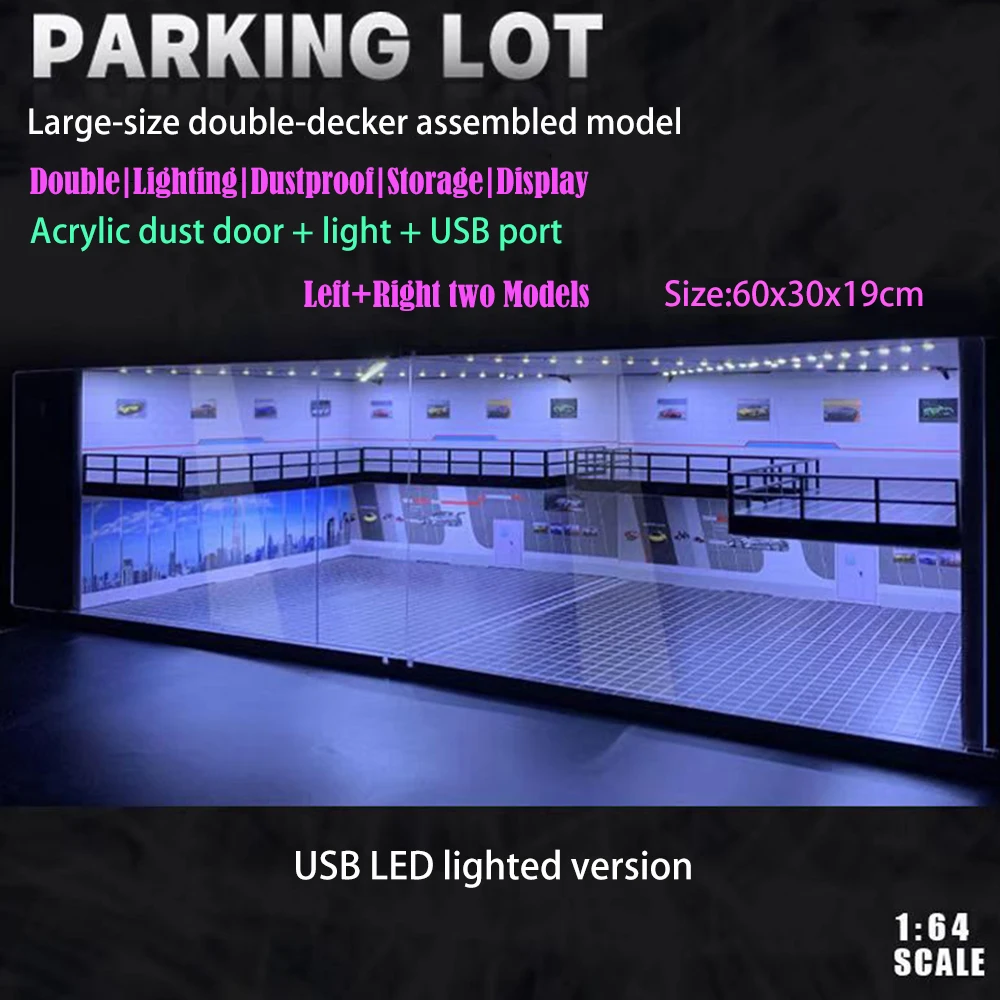 1/64 1/18 1/24 1/32 1/43 Scale Car Garage Diorama Models Set Scene LED Parking Lot Model for Matchbox Hot Wheels Collection