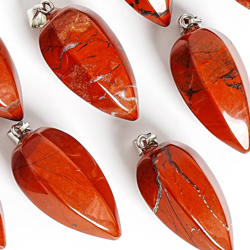 RED JASPER CONE PENDANT NATURAL STONE 31X15MM POLISHED HEXAGONAL CHARM FOR DIY JEWELRY MAKING CHRISTMAS HALLOWEEN NECKLACE GIFTS