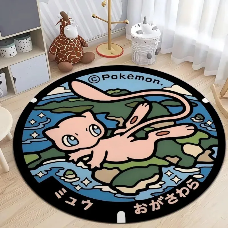 MINISO Disney Japan Anime Pokemon Round Floor Mat Living Room Sofa Bedroom Rug Cute Non-Slip Machine Washable Carpet Home Decor