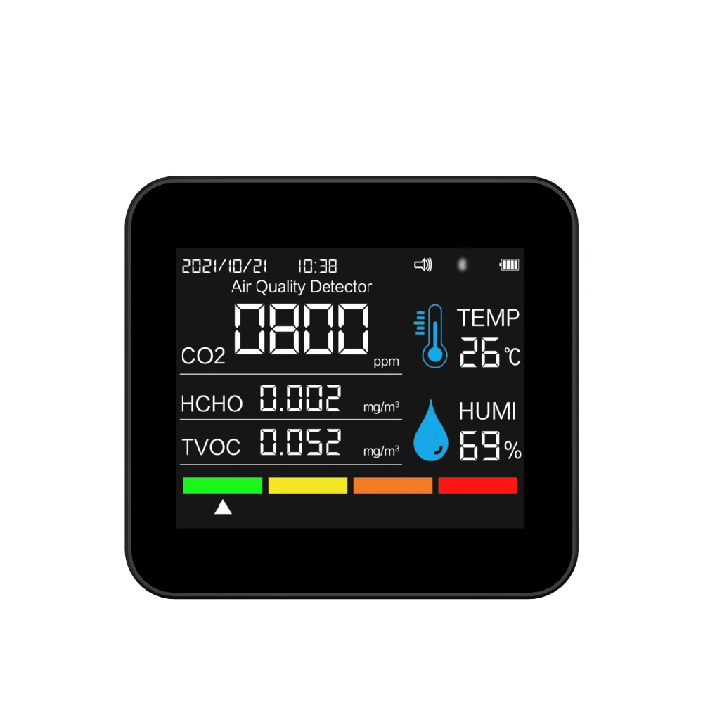 

9in1 BT Air Quality Monitor CO2 Meter Carbon Dioxide Detector Time/Date CO2 TVOC HCHO PM2.5 PM1.0 PM10