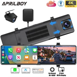 Aprilboy 12'' 4K Dash Cam Carplay with Wireless Carplay Android Auto Loop Recording WiFi Bluetooth Navigation Touchscreen Car