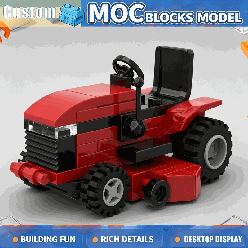 57PCS Red Riding Lawn Mower Building Blocks Garden Tractor Vehicle Model DIY Assembly Toy Creative Home Display Festival Gifts