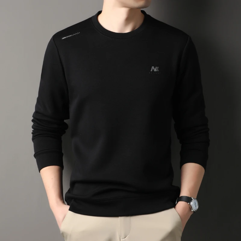 

Autumn and Winter Men's Lambswool Round-neck Sweater, with Lining and Thickening, Warm Long-sleeved Base Shirt T-shirt