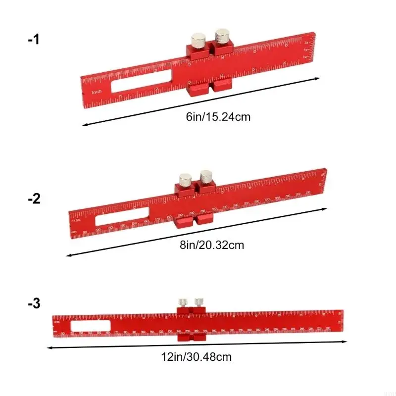 Woodworking Layout Ruler, Aluminum Body Measuring Tool with Side Fence for Cabinet Trim, Board Marking, and Shop Use M4YD