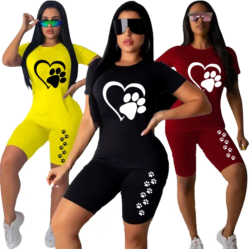 

Womens Fashion Short Sleeve T-shirt and Tight-fitting Shorts 2pc Set Tracksuit Ladies Sports Jogging Suits Outfit