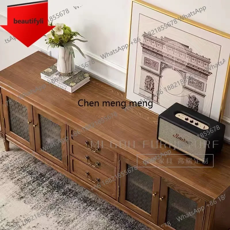 

Q181 Solid wood TV cabinet American retro European oak locker Multifunctional living room audio and video cabinet