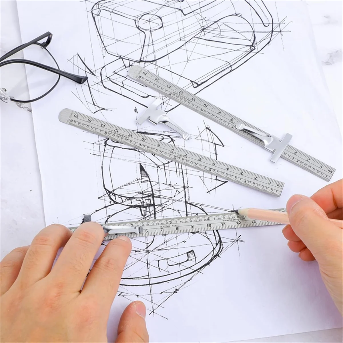 A002 3 PCS Machinist Ruler, 6 Inch 15 cm Pocket Ruler Flexible Precision Stainless Steel Ruler with Detachable Clips