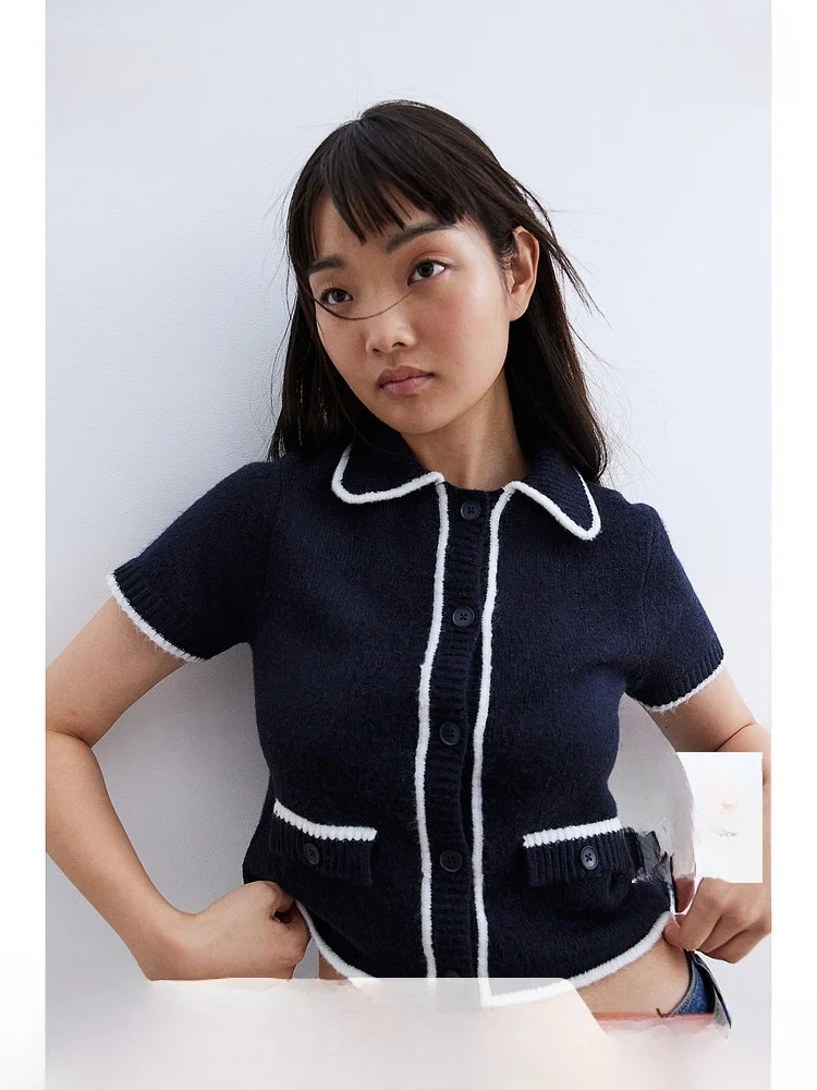 Ele ort Sve Open Cardigan HM Damen Strickpullover Frühling Umlegekragen Single Button Casual Temperament