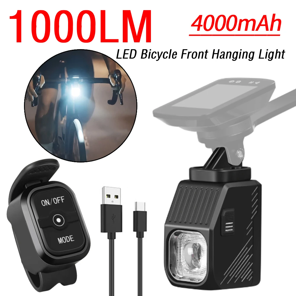 

1000LM High Brightness LED Bike Front LightRemote Control Bicycle Hanging Light Type-C Rechargeable Bike Headlight for Night