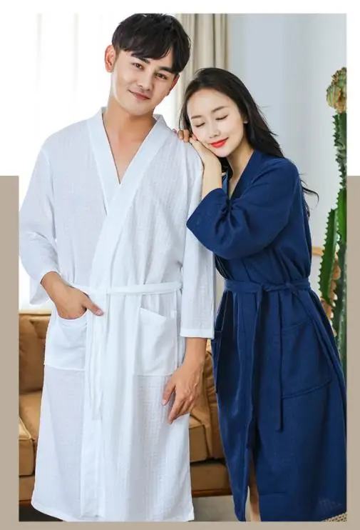 Couple Waffle Bathrobe Men&Women Summer New Kimono Robe Shower Dressing Gown Breathable Nightgown Home Clothes Hotel Spa Robes